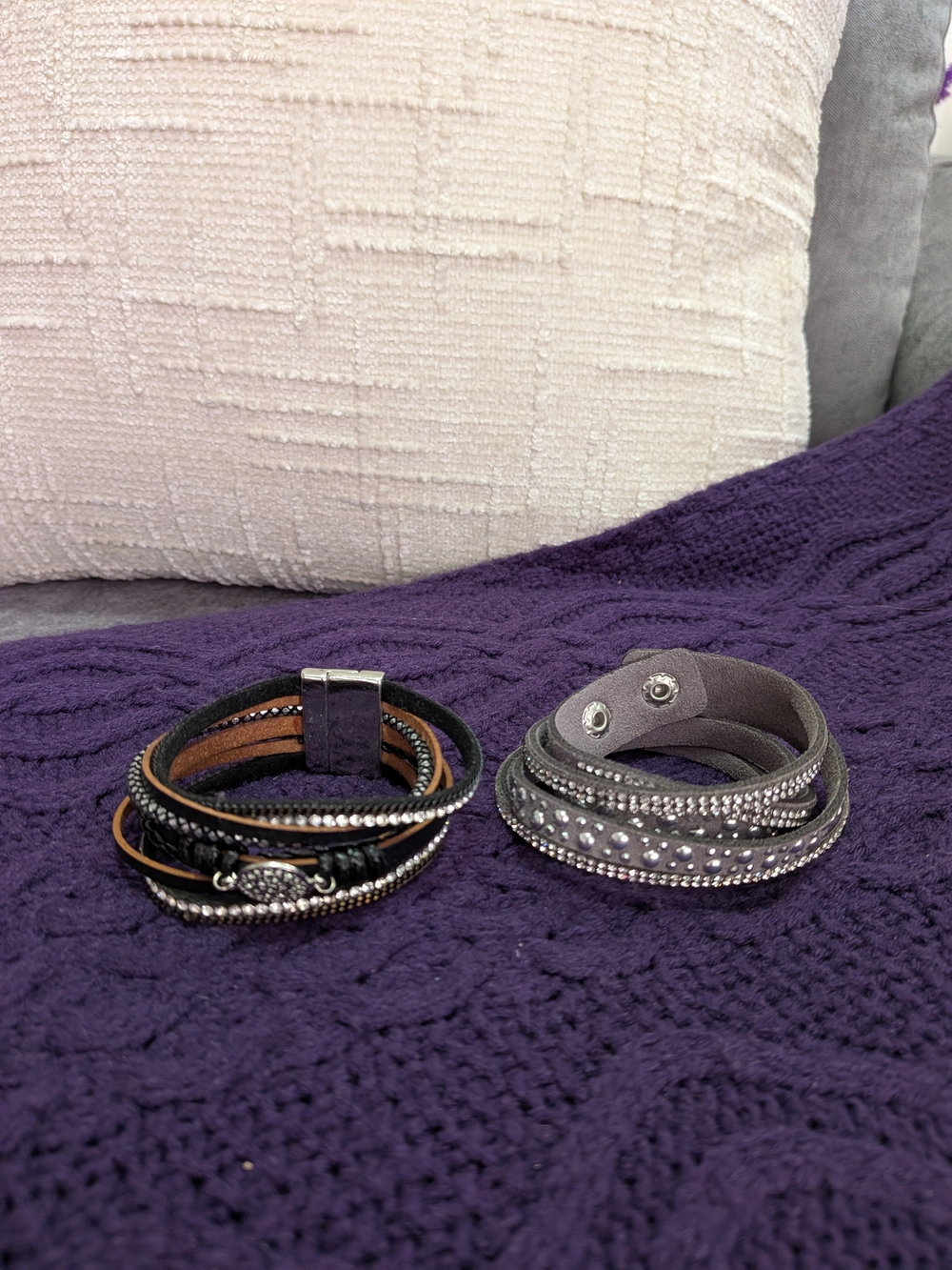 2 Multi-Strand Sparkle Wrap Bracelet - Gray & Black